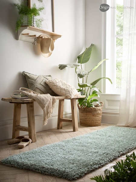 Origin Rug Collection. Green Chicago Soft Shaggy Runner (AY5407) | £65