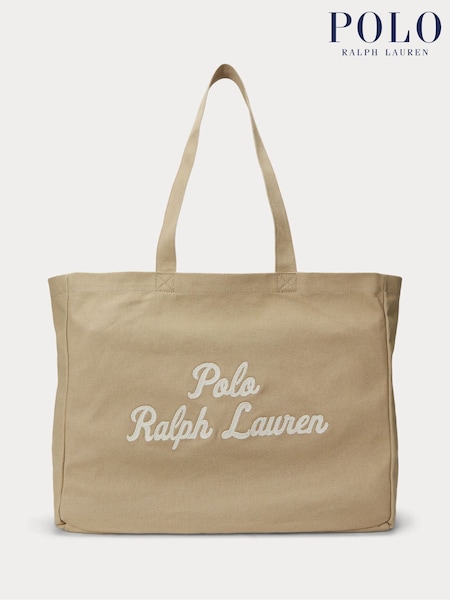 Polo Ralph Lauren Brown Embroidered Logo Canvas Tote Bag (AY5442) | £89