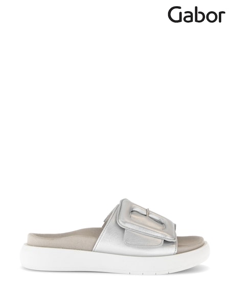 Gabor Adios Silver Metallic Mule Style Sandals (AY5474) | £95