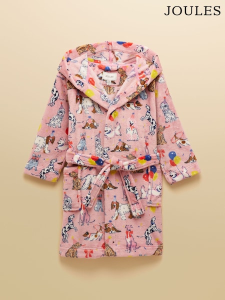 Joules Girls' Snug Pink Dogs Dressing Gown (AY5476) | £26 - £29