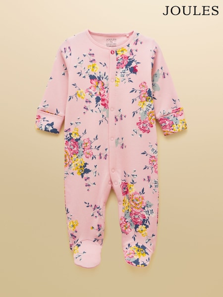 Joules Girls' Razamataz Pink Floral Cotton Babygrow (AY5483) | £16