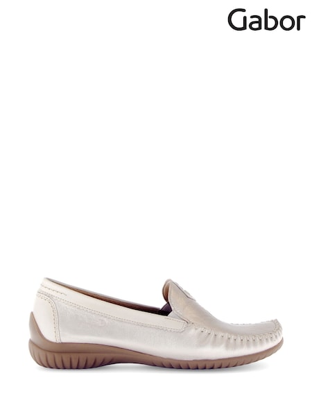 Gabor Natural California Puder/Muschel Metallic Leather Mocassin Shoes (AY5545) | £90