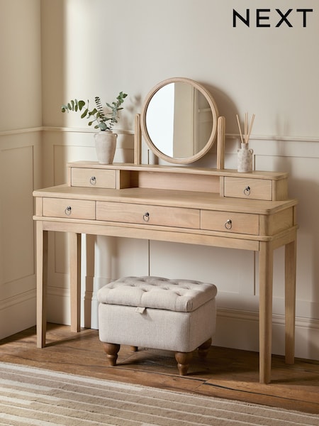 Light Natural Sadie Solid Mango Wood 5 Drawer Console Dressing Table (AY5562) | £650