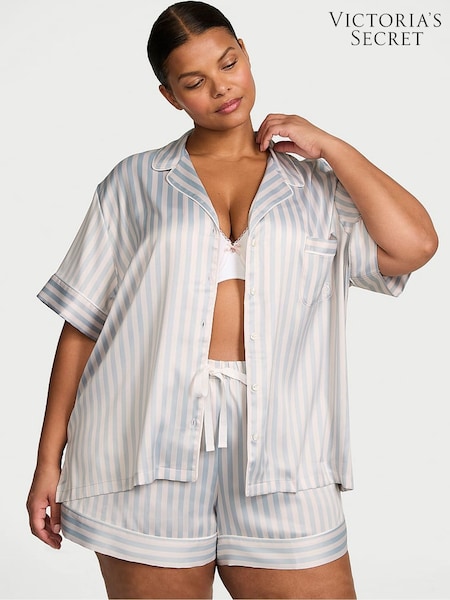 Victoria's Secret Grey Fog Stripe Satin Short Pyjama Set (AY5574) | £65