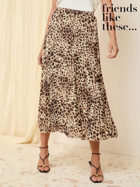 Friends Like These Cream Animal Petite Pleated Midi Skirt (AY5592) | £38