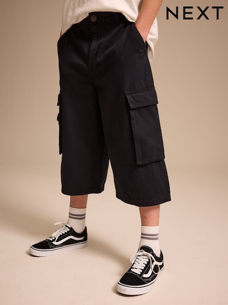 Black Extra Long 100% Cotton Cargo Jort Shorts (3-16yrs) (AY5635) | £16 - £21