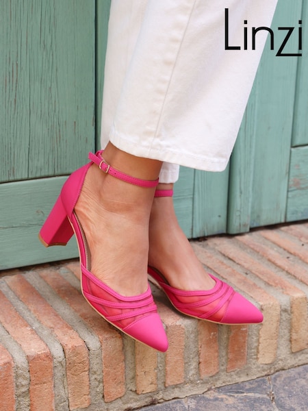 Linzi Pink Tasha Scuba Block Court Heels With Mesh Front Detail (AY5656) | £38