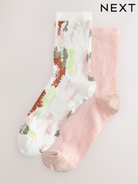 Pink Sparkle Camo Ankle Socks 2 Pack (AY5679) | £7