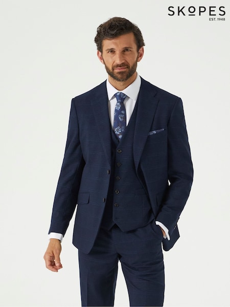 Skopes Blue Tailored Fit Hewes Check Suit Jacket (AY5707) | £115