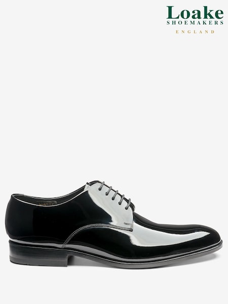 Loake Patent Leather Plain Black Derby Shoes (AY5811) | £175