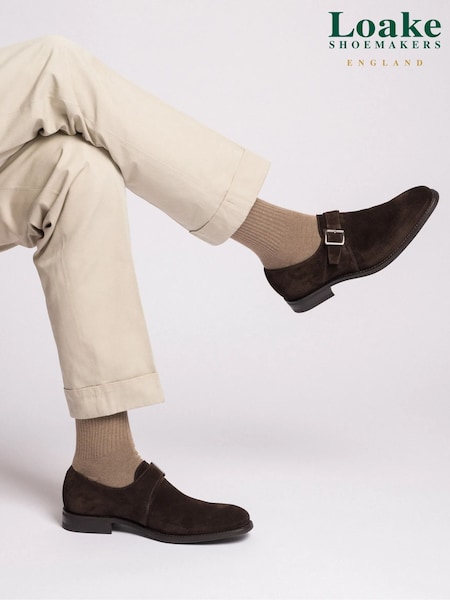 Loake Suede Single Strapbuckle Monk Brown Shoes with A Rubber Aole (AY5812) | £180