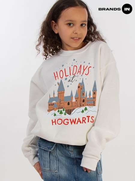 Brands In White Girls Harry Potter Holidays At Hogwarts Sweatshirt (AY5849) | £25