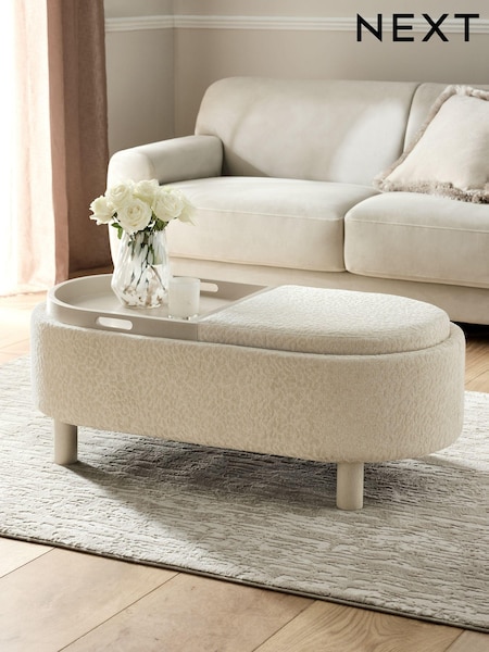 Linen Look Leopard Light Natural Ashton Upholstered Large Storage Stool (AY5863) | £275