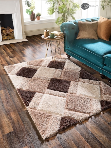 Origin Rug Collection. Beige 3D GEO Shaggy Rug (AY5958) | £70