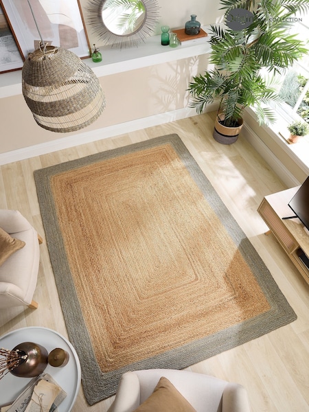 Origin Rug Collection. Green Jute Border Rug (AY5990) | £125 - £225