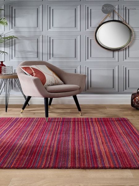 Origin Rug Collection. Red Fine Stripes Wool Rug (AY5991) | £135 - £245