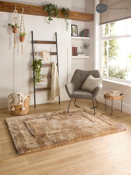 Origin Rug Collection. Brown Frame Shaggy Pile Rug (AY6005) | £100 - £180