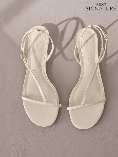 Bone White Leather Signature Strappy Toe Thong Sandals (AY6042) | £62