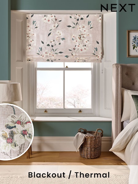Natural Ready Made Blackout Roman Floral Print Blinds (AY6044) | £55 - £115