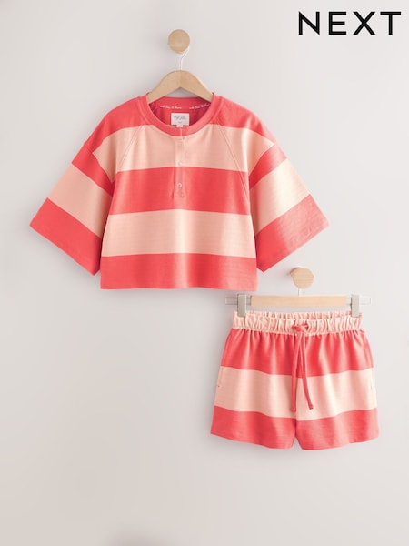 Coral Stripe 100% Cotton Textured Short Set Pyjamas (AY6058) | £30