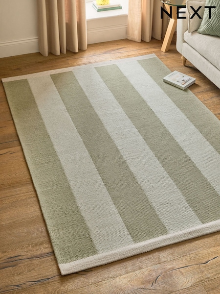 Sage Green Bold Stripe Woven Rug (AY6087) | £65 - £220