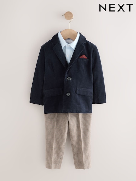 Navy Corduroy Blazer Shirt and Trousers Set (3mths-9yrs) (AY6146) | £52 - £60