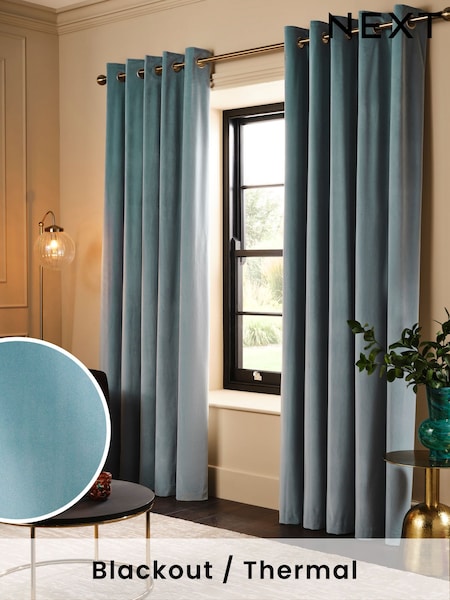 Blue Smoke Matte Velvet Blackout/Thermal Curtains (AY6160) | £50 - £135
