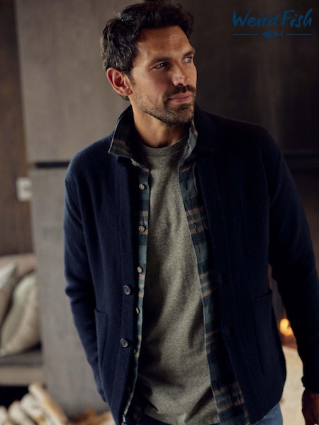Weird Fish Blue Blue Brad Knitted Shacket (AY6321) | £80