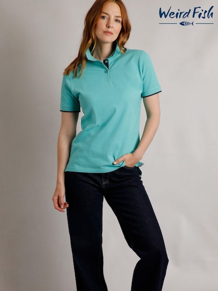Weird Fish Light Blue Pammie Pique 100% Cotton Polo Shirt (AY6368) | £35