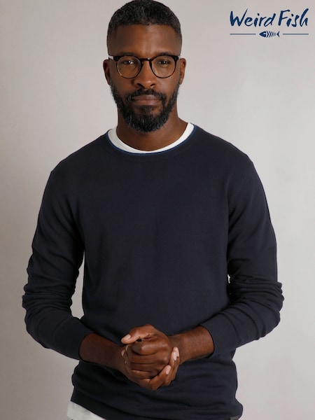 Weird Fish Dark Blue Noah Crew Neck Jumper (AY6396) | £55