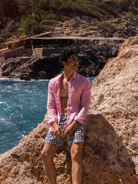 Superdry Pink Vacation Long Sleeve 100% Linen Shirt (AY6456) | £65