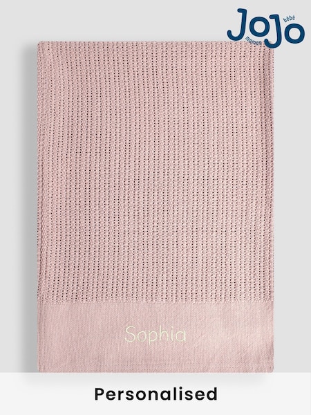 JoJo Maman Bébé Personalised Pink Woven Cellular Blanket (AY6512) | £24
