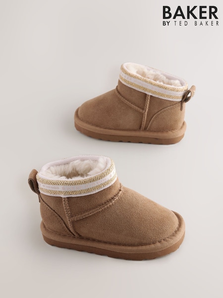 Baker by Ted Baker Girls Cosy Suede Branded Tape Slipper Boots (AY6524) | £36