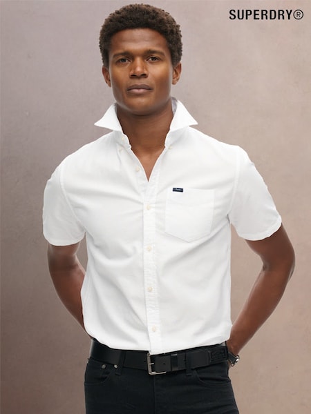 Superdry White Oxford Short Sleeve 100% Cotton Shirt (AY6525) | £45