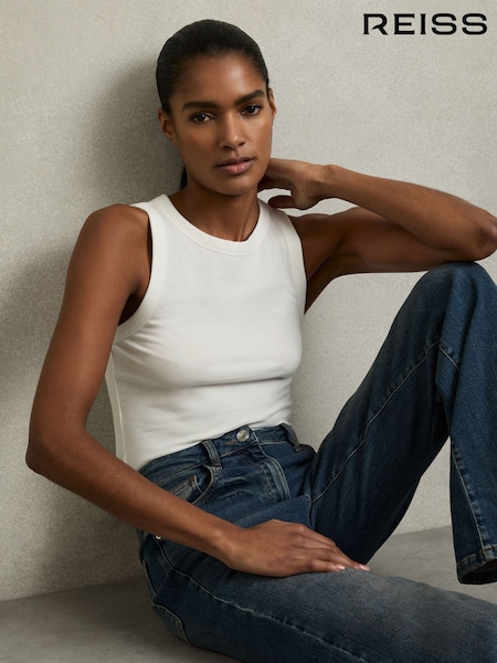Reiss White Betty Stretch-Cotton Racerback Vest (AY6536) | £35