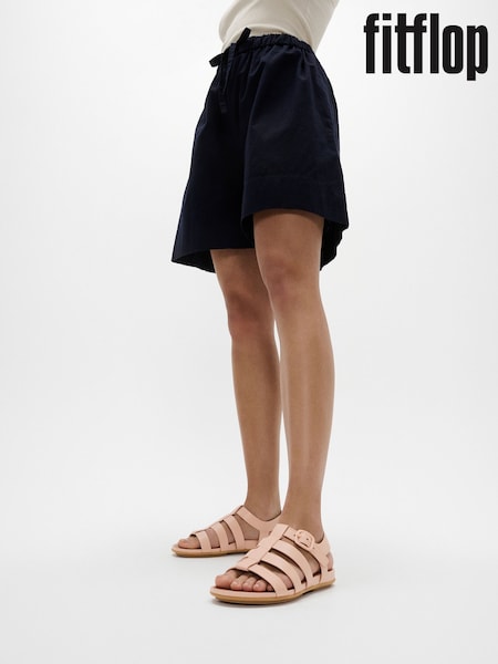 FitFlop Gracie Rubber-Buckle Leather Fisherman Black Sandals (AY6581) | £110