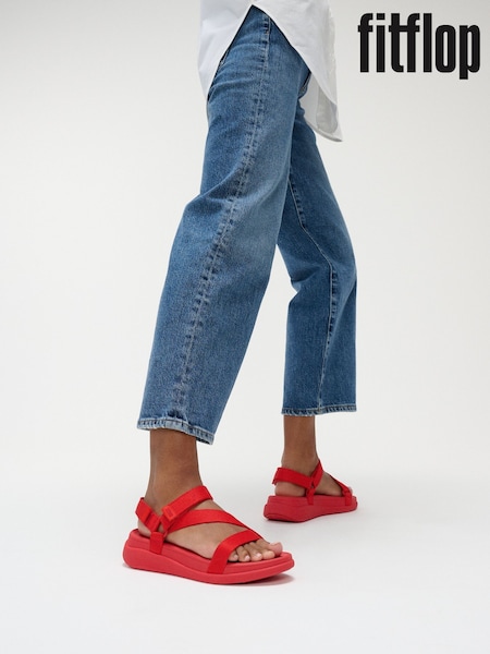 FitFlop Red F-mode Go Adj Webbing Flatform Z-strap Sandals (AY6585) | £65