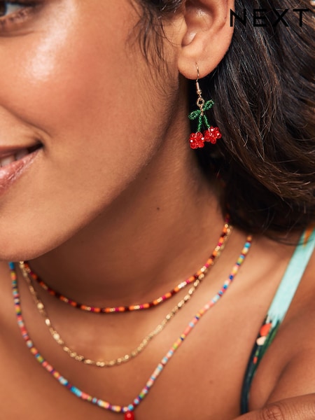 Red Beaded Cherry Drop Earrings (AY6618) | £10