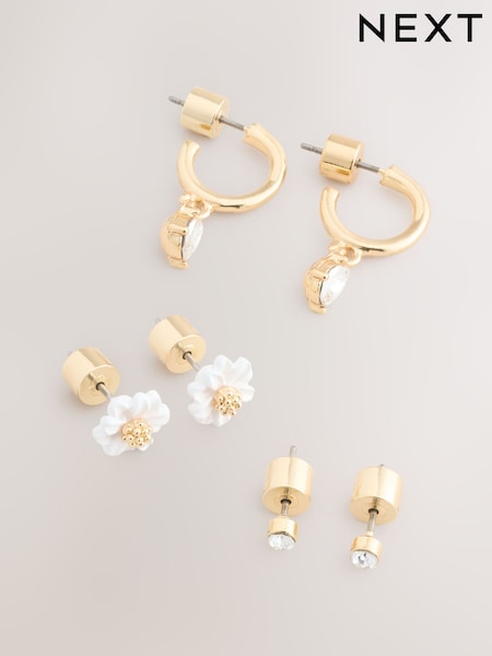Gold Tone Daisy Flower Stud and Hoop Mix Earrings Pack (AY6622) | £10.50