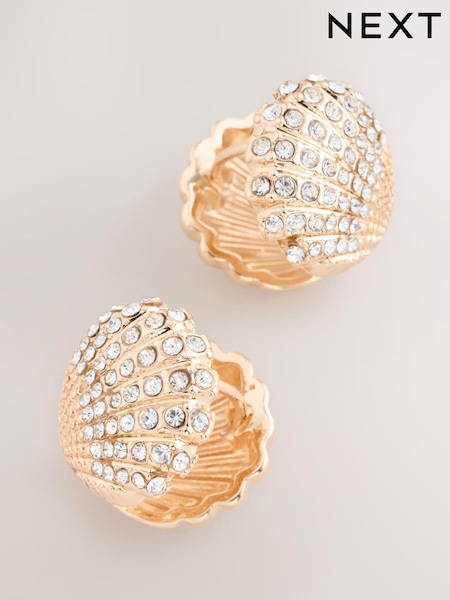 Gold Tone Shell Shaped Hinge Earrings (AY6623) | £10