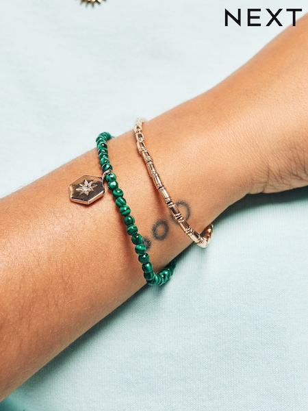 Green Beaded Stretch Bracelet (AY6628) | £10