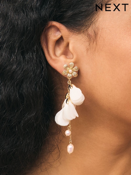 Ecru Flower Pearl Effect Drop Earrings (AY6630) | £13