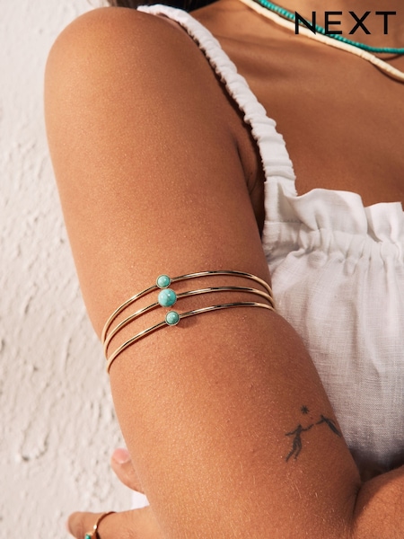 Gold Tone Turquoise Stone Detail Arm Cuff Bracelet (AY6635) | £12