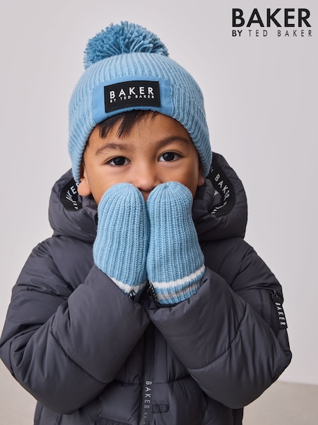 Baker by Ted Baker Boys Pom Beanie and Mittens Set (AY6659) | £24