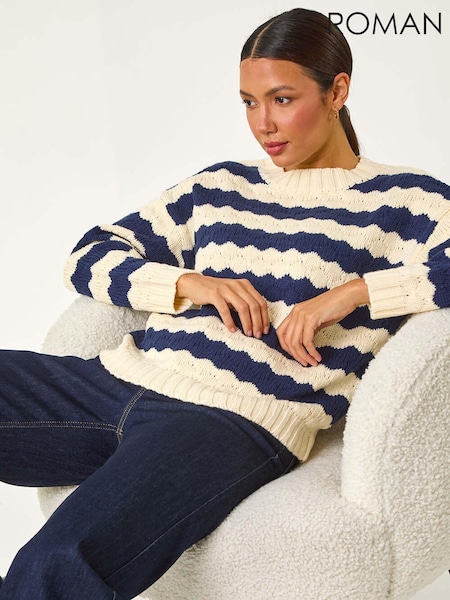 Roman Blue Wave Colour Block Knit Jumper (AY6683) | £42