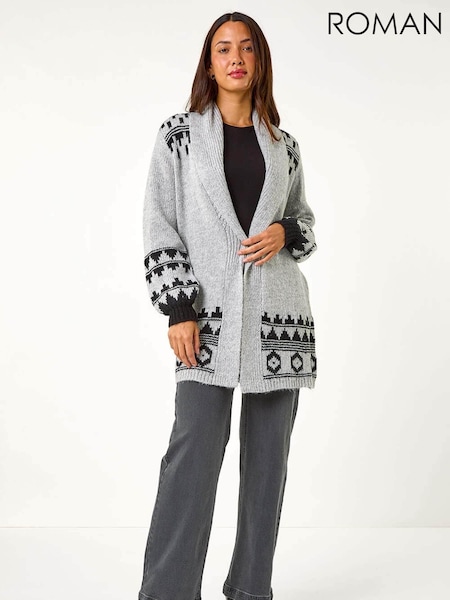 Roman Grey Patterned Knit Cardigan (AY6684) | £40