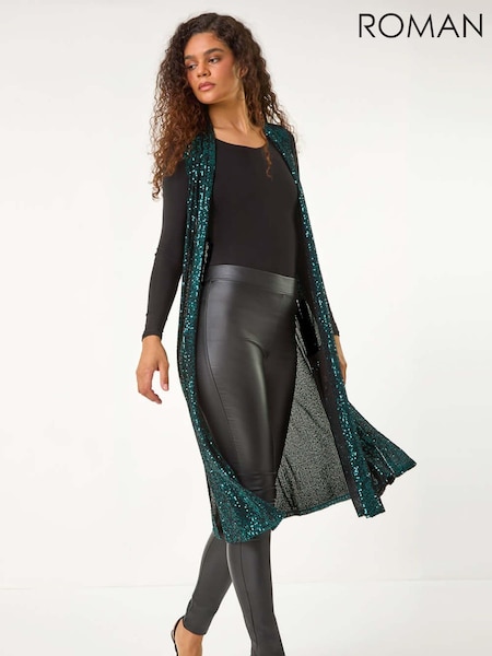 Roman Green Sequin Longline Stretch Cardigan (AY6708) | £45