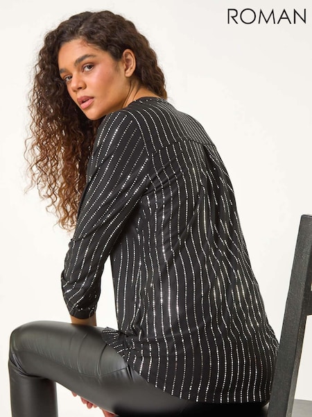 Roman Metallic Dotted Foil Print Stretch Blouse (AY6714) | £40