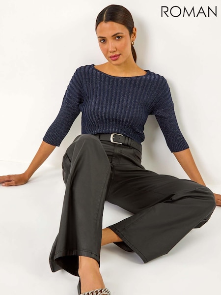 Roman Blue Shimmer Ribbed Knitted Jumper (AY6715) | £42