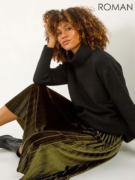 Roman Green Velvet Pleated Midi Skirt (AY6723) | £40
